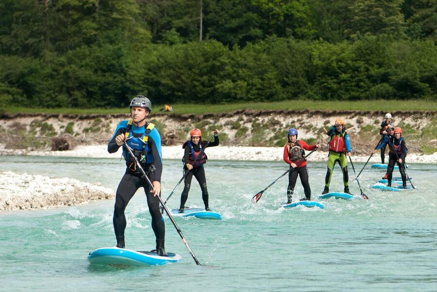 Soča Whitewater Stand-up Paddle Board: Small Group Adventure - Halfway break on a beach: snack, photos, and a reset